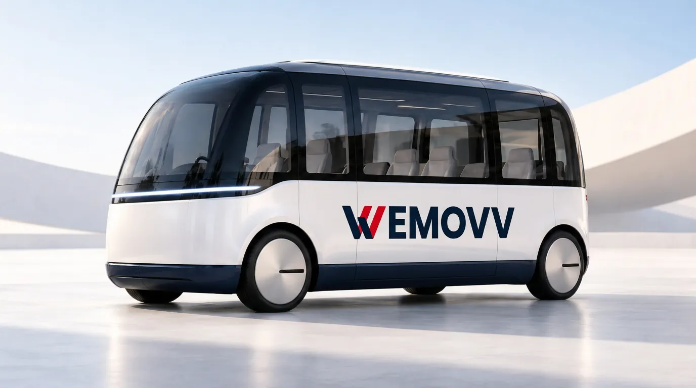 WEMOVV autonomous shuttle on a bright plaza