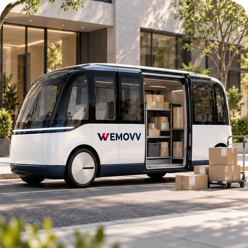 WEMOVV shuttle loaded with parcels outside a local store